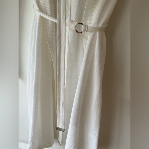 White House Black Market Elegant White Belted Women's Long Sweater, Size XS - Picture 5 of 11